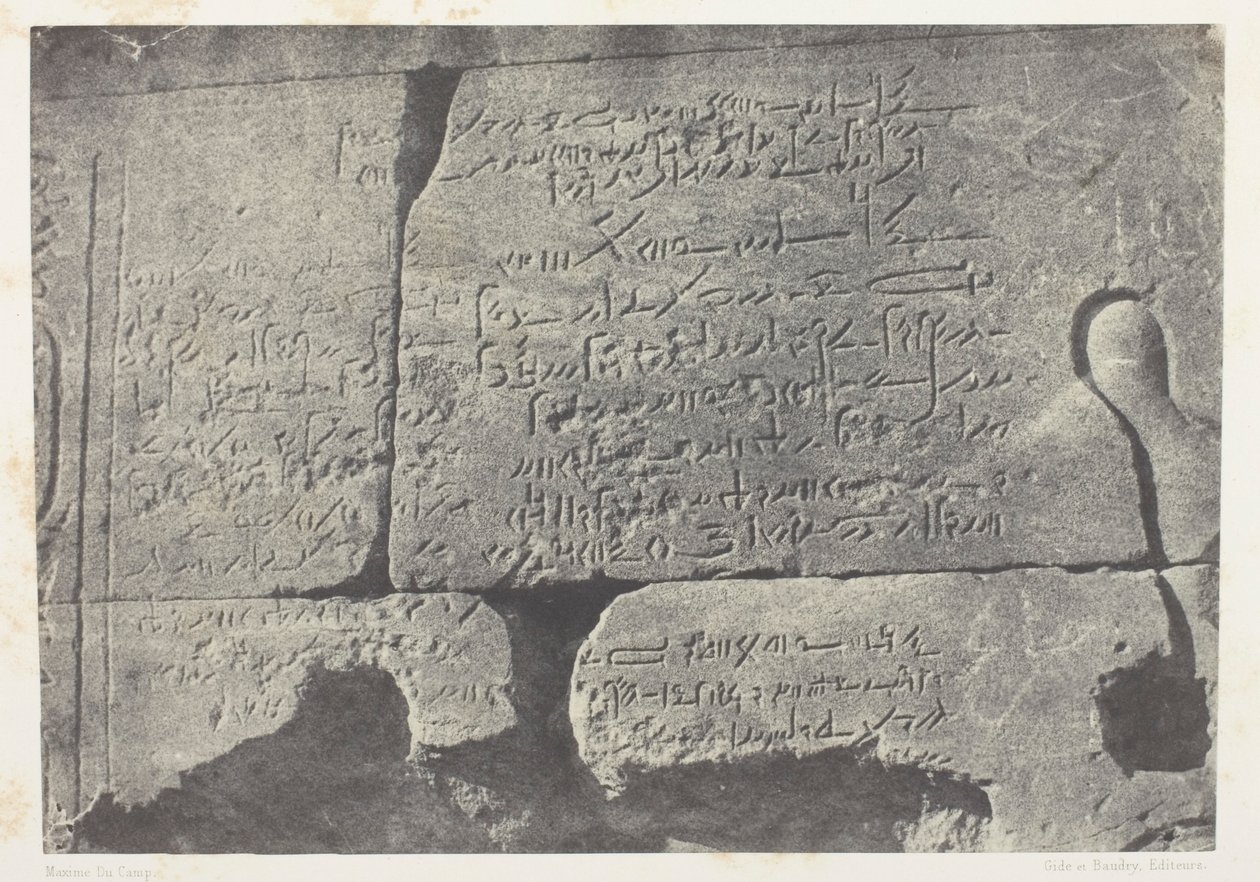 Demoottinen kirjoitus, Isiksen suuri temppeli Philoessa; Nubia, levy 77 albumista "Egypti, Nubia, Palestiina ja Syyria" (1852). tekijältä Maxime Du Camp