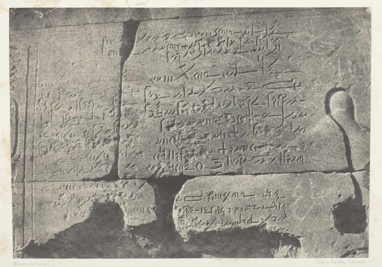 Demoottinen kirjoitus, Isiksen suuri temppeli Philoessa; Nubia, levy 77 albumista "Egypti, Nubia, Palestiina ja Syyria" (1852). tekijältä Maxime Du Camp