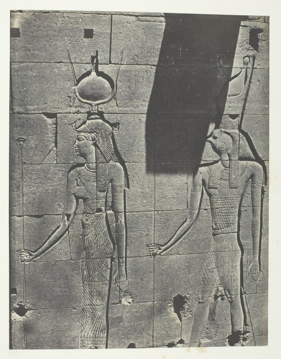 Kalabscheh, veistoksia temppelin takajulkisivulta, Nubia, 184951, painettu 1852. tekijältä Maxime Du Camp