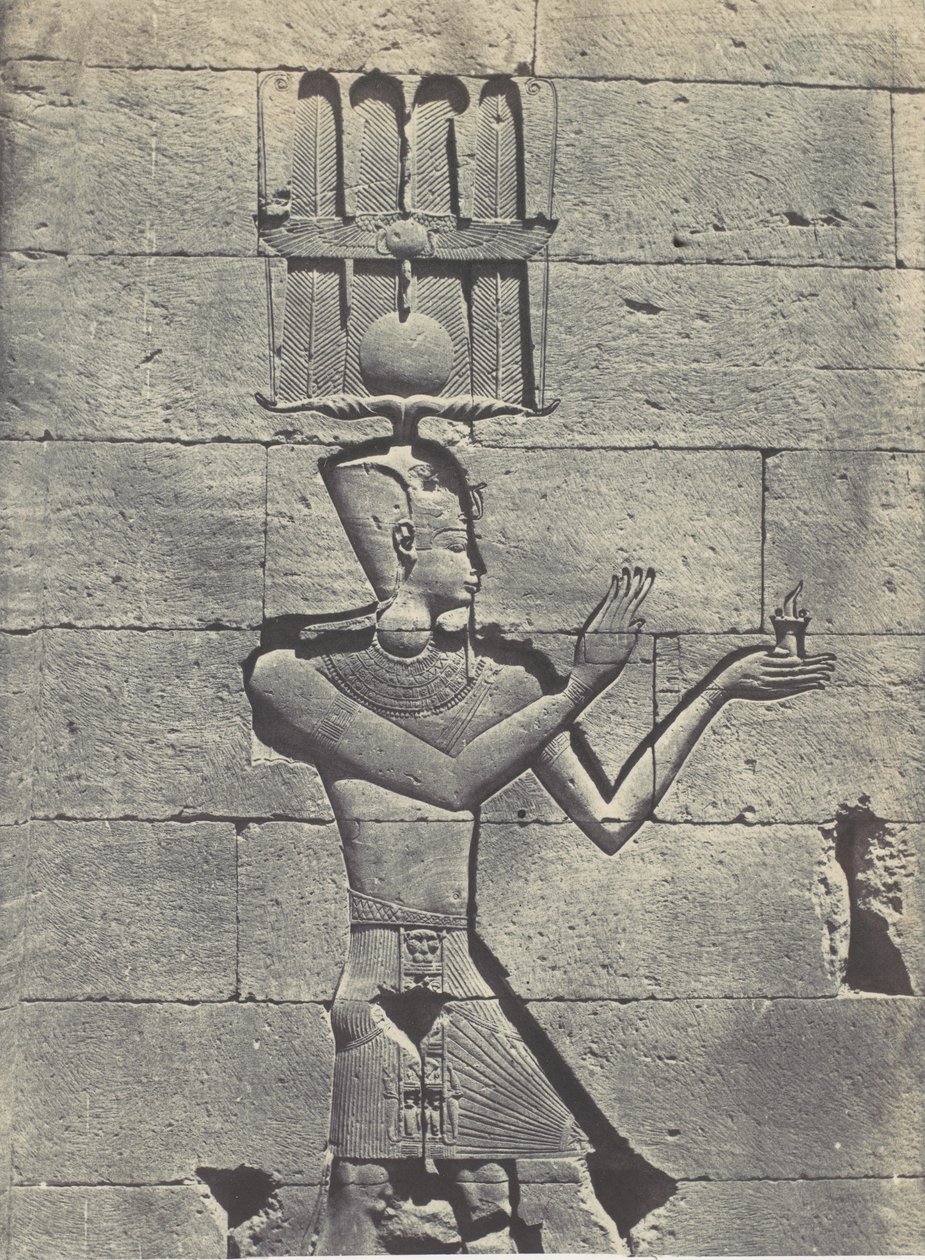 Nubia. Kalabscheh. Veistoksia temppelin takajulkisivulta, 1850. tekijältä Maxime Du Camp