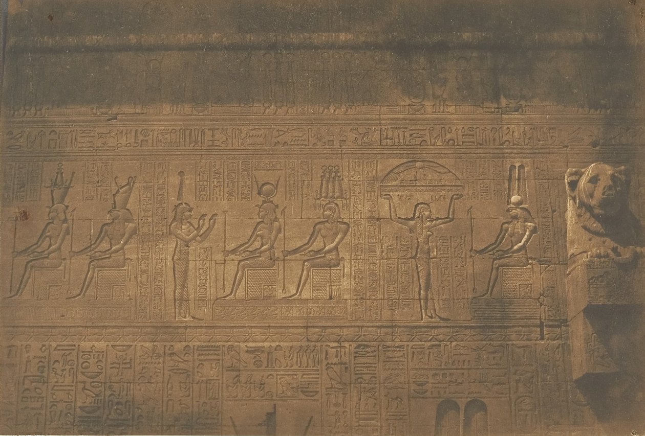 Kaiverruksia suuren Dendera Tentyrisin temppelin takajulkisivulla, 1849-50. tekijältä Maxime Du Camp