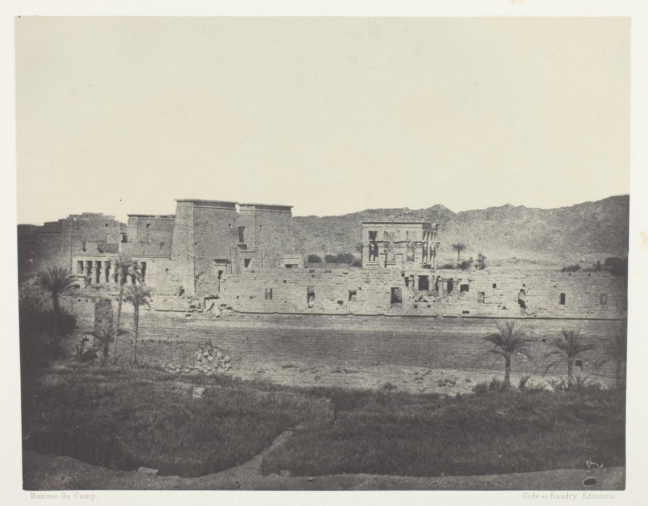 Näkymä Beghén saarelta länteen, Philoe; Nubia, levy 68 albumista "Egypte, Nubie, Palestine et Syrie" (1852). tekijältä Maxime Du Camp