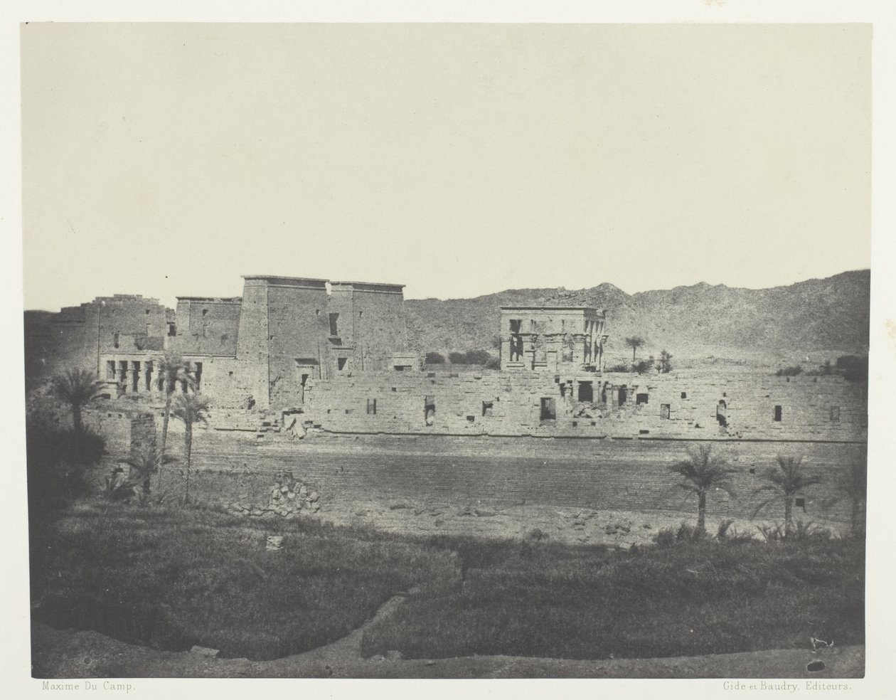 Näkymä Beghén saarelta länteen, Philoe; Nubia, levy 68 albumista "Egypte, Nubie, Palestine et Syrie" (1852). tekijältä Maxime Du Camp