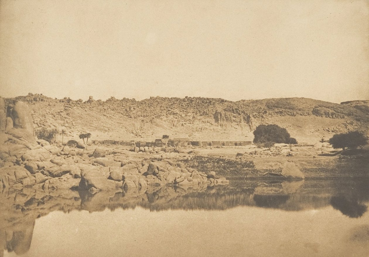 Näkymä Philaen pohjoispuolelle - Kounoçon kylään, 1849-50. tekijältä Maxime Du Camp