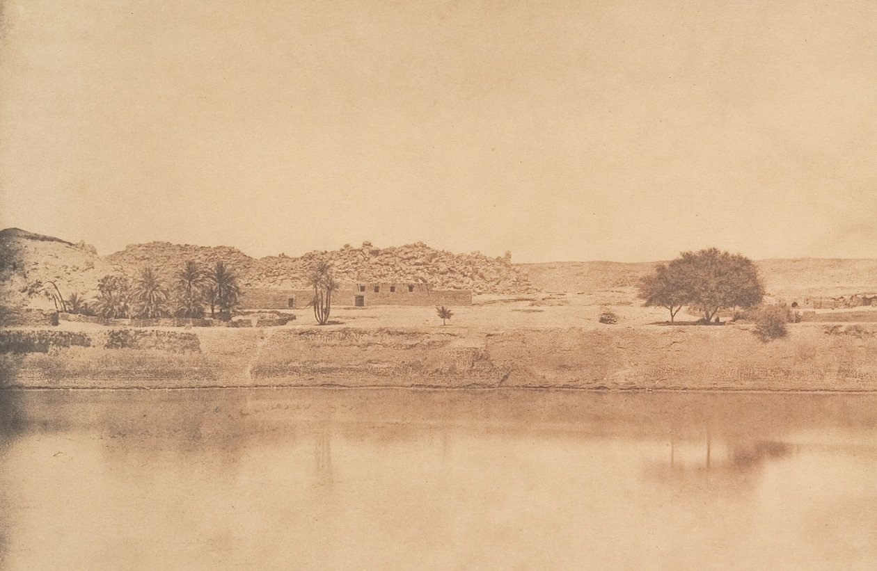 Näkymä Philaesta itään - Abou-Koulin kylä, Aswan Road, 1849-50. tekijältä Maxime Du Camp