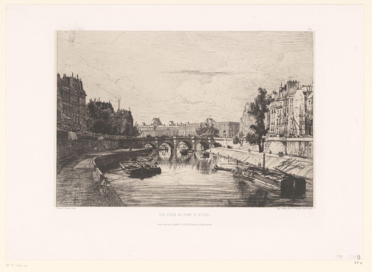 Näkymä Pont Saint-Michelille Pariisissa Vue prize du pont St. Michel (nimi esineessä) tekijältä Maxime François Antoine Lalanne