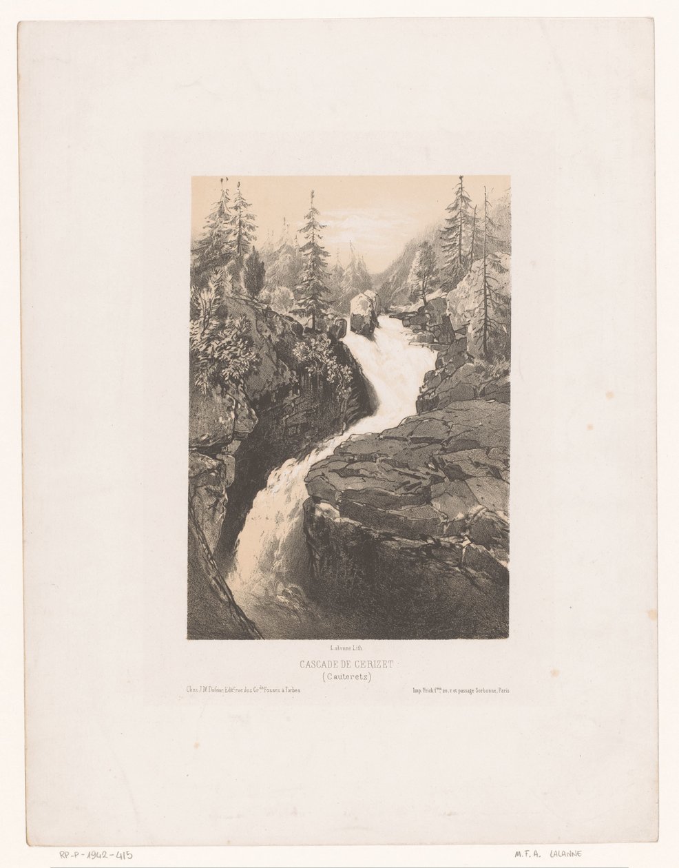 Näkymä Ceriseyn vesialueelle Cauteretsin lähellä Cascade de Cerizet (Cauteretz) (otsikko esineessä) tekijältä Maxime François Antoine Lalanne