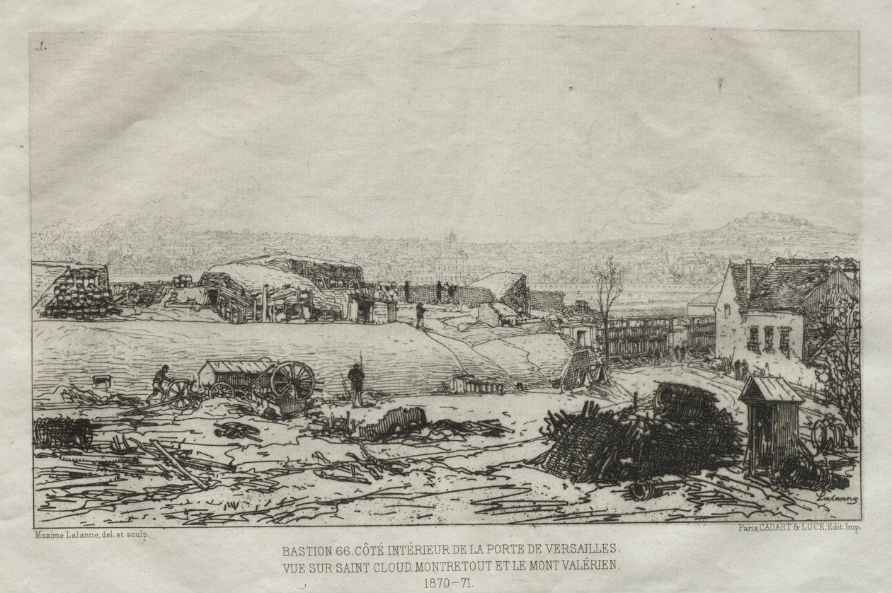Taiteellisia muistoja Pariisin piirityksestä: Bastiene 66. Porte De Versaillen sisäpuoli.... tekijältä Maxime Lalanne