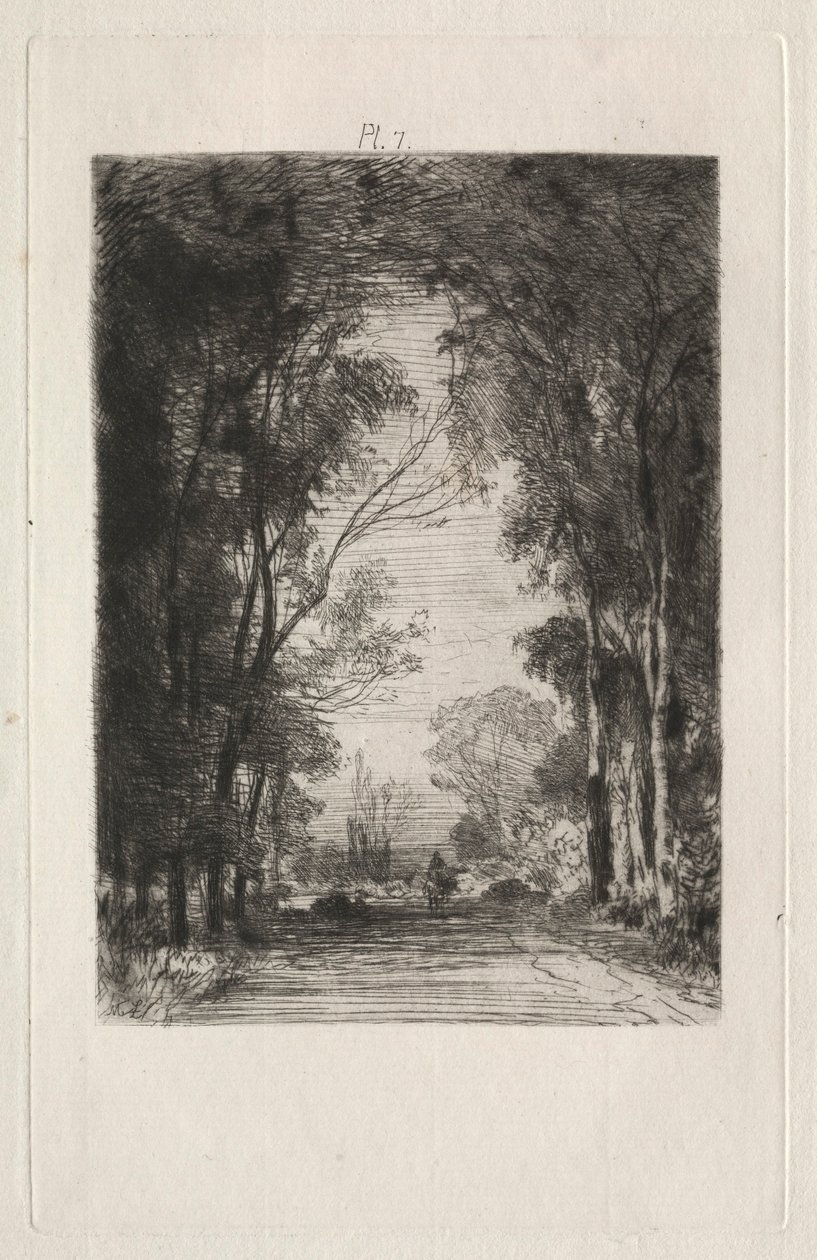 Matkustaja tiellä metsässä, 1866. tekijältä Maxime Lalanne