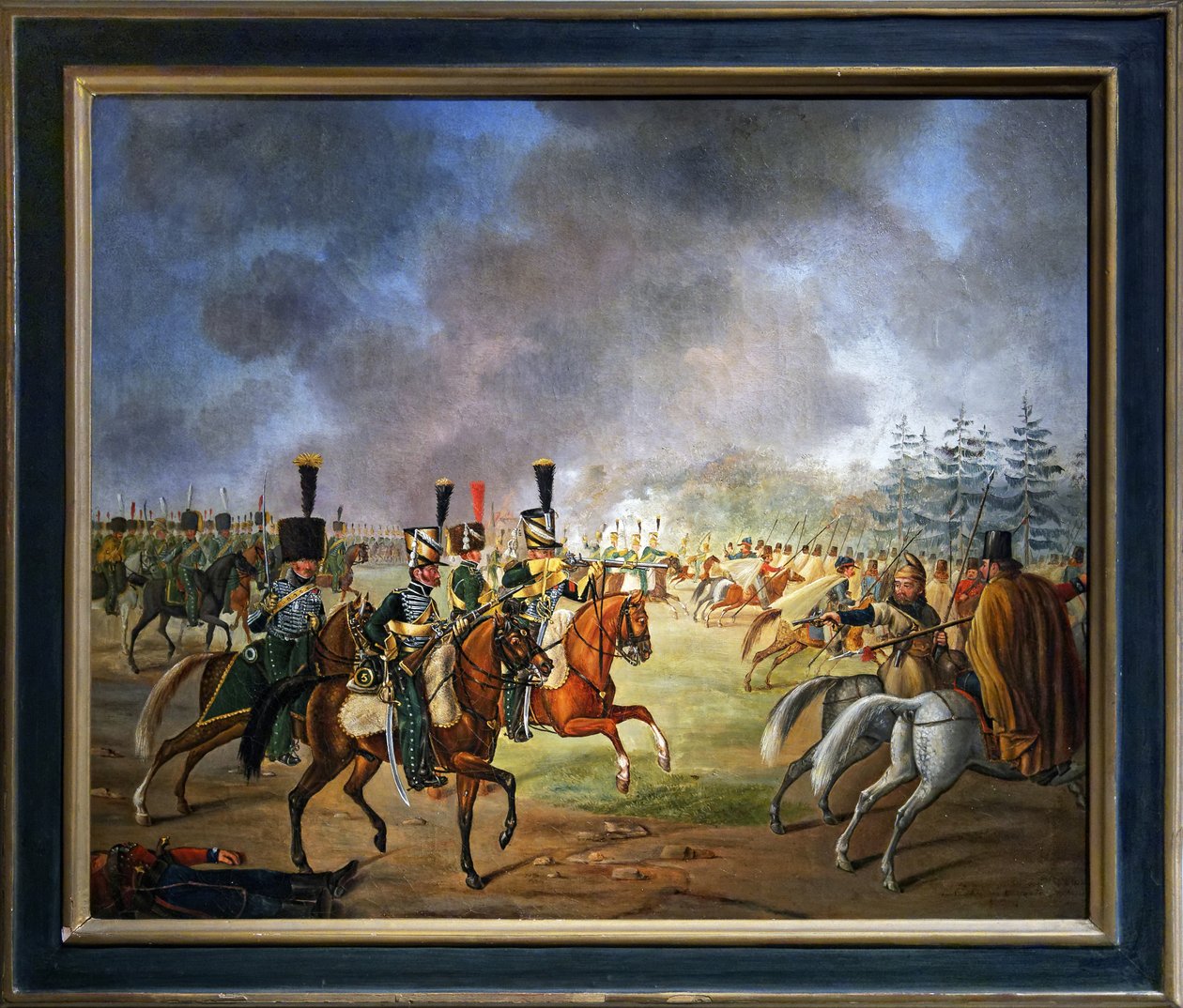 Metsästäjien 5. rykmentin taistelu hevosen selässä (öljy kankaalle) tekijältä Maximilian Joseph de Schauenburg
