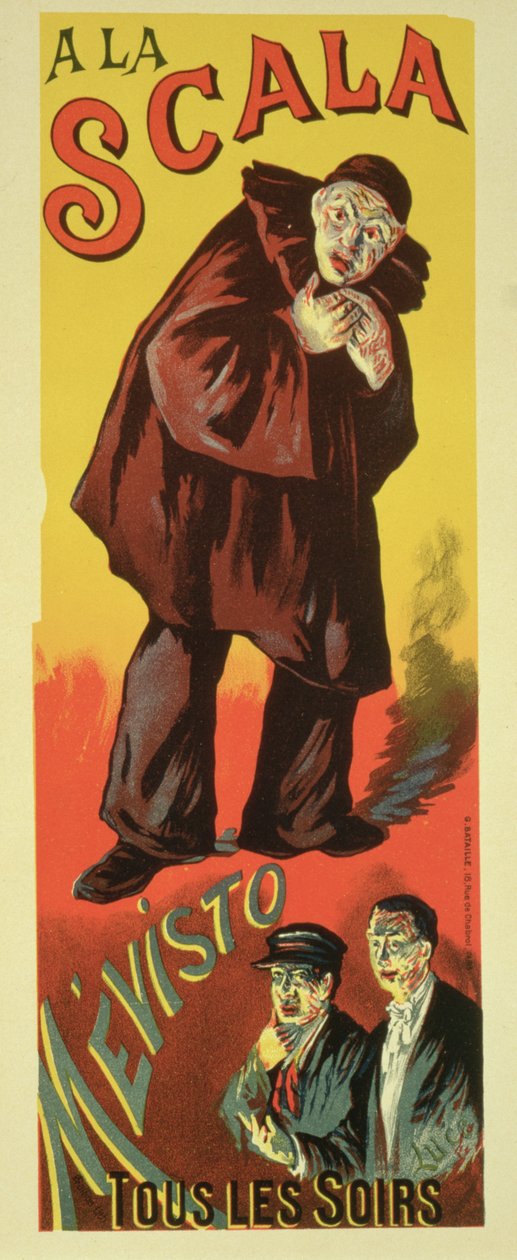 Jäljennös julisteesta, joka mainostaa "Mevistoa", La Scalassa, 1891 tekijältä Maximilien Luce