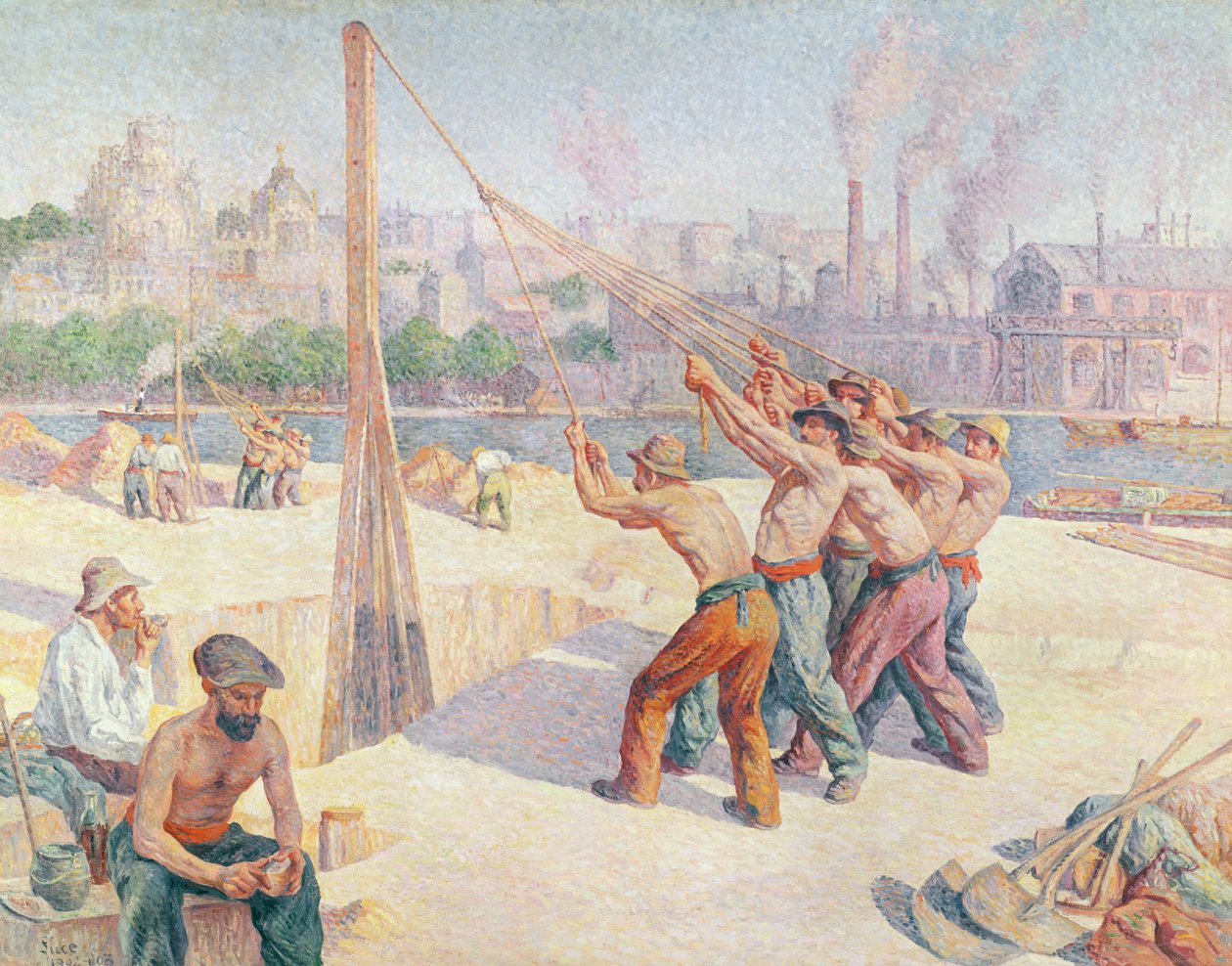 Työntekijät Quai de la Seinellä Billancourtissa, 1902-3 tekijältä Maximilien Luce
