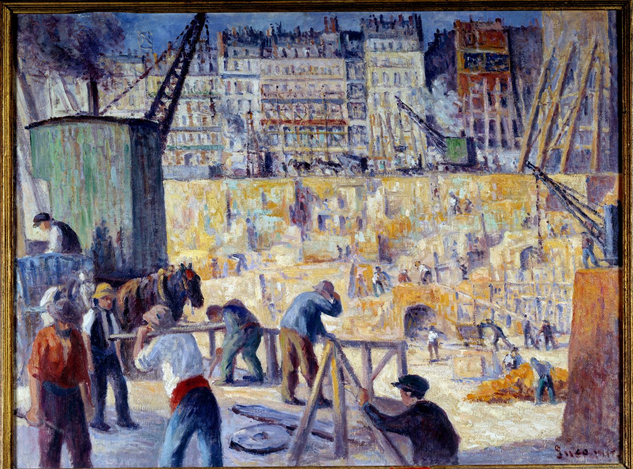 Rakennustyömaa Pariisissa vuonna 1912 Maximilien Lucen (1858-1941) maalaus 1912 Dim. 0,6x0,81 m Rouen, Musee des Beaux Arts tekijältä Maximilien Luce