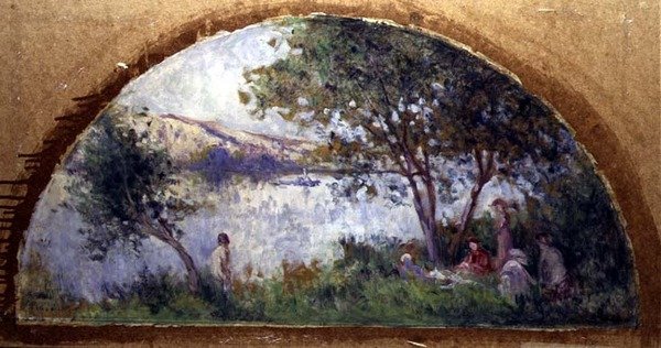 Järven rannalla (öljy paneelille) tekijältä Maximilien Luce