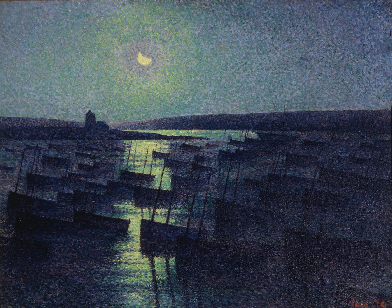 Camaret, kuunvalo ja kalastusveneet tekijältä Maximilien Luce