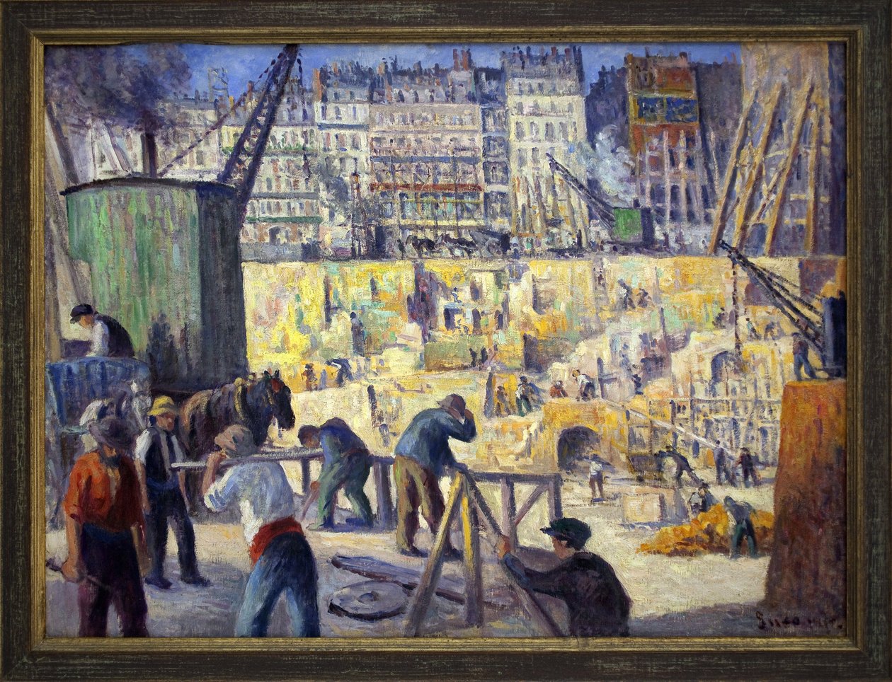 Rakennustyömaa Pariisissa. Maximilian Lucen (1856-1941) maalaus öljy kankaalle tekijältä Maximilien Luce