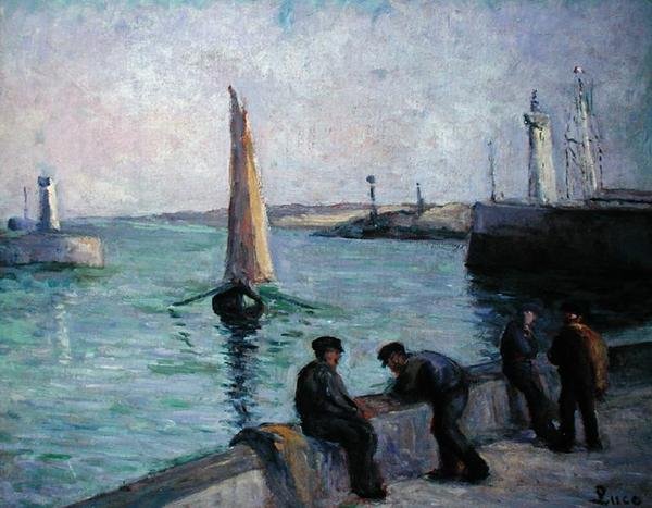 Kalastajat satamassa, n. 1920 (öljy kankaalle) tekijältä Maximilien Luce