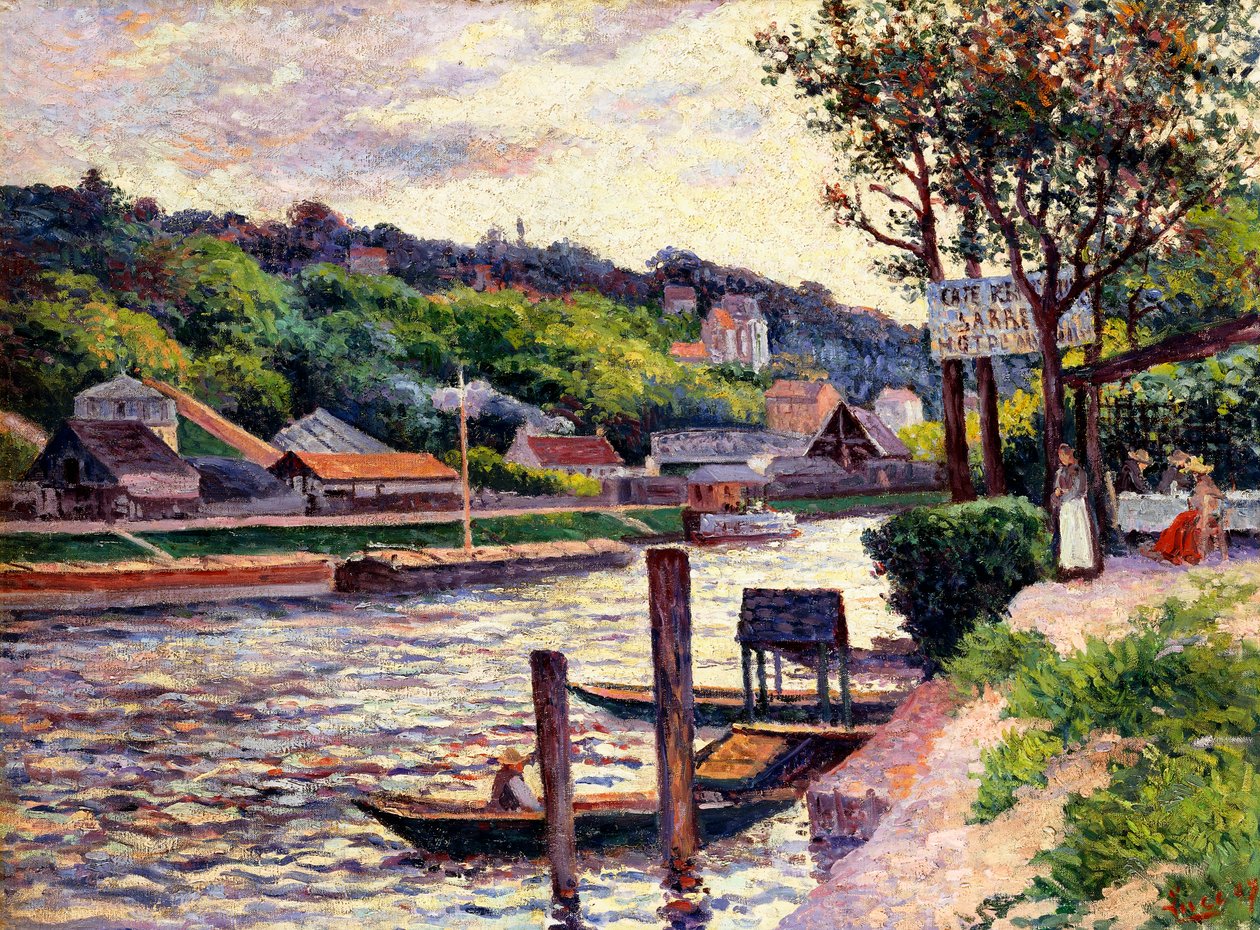 Ulkokahvila Oisen rannalla, 1897 tekijältä Maximilien Luce