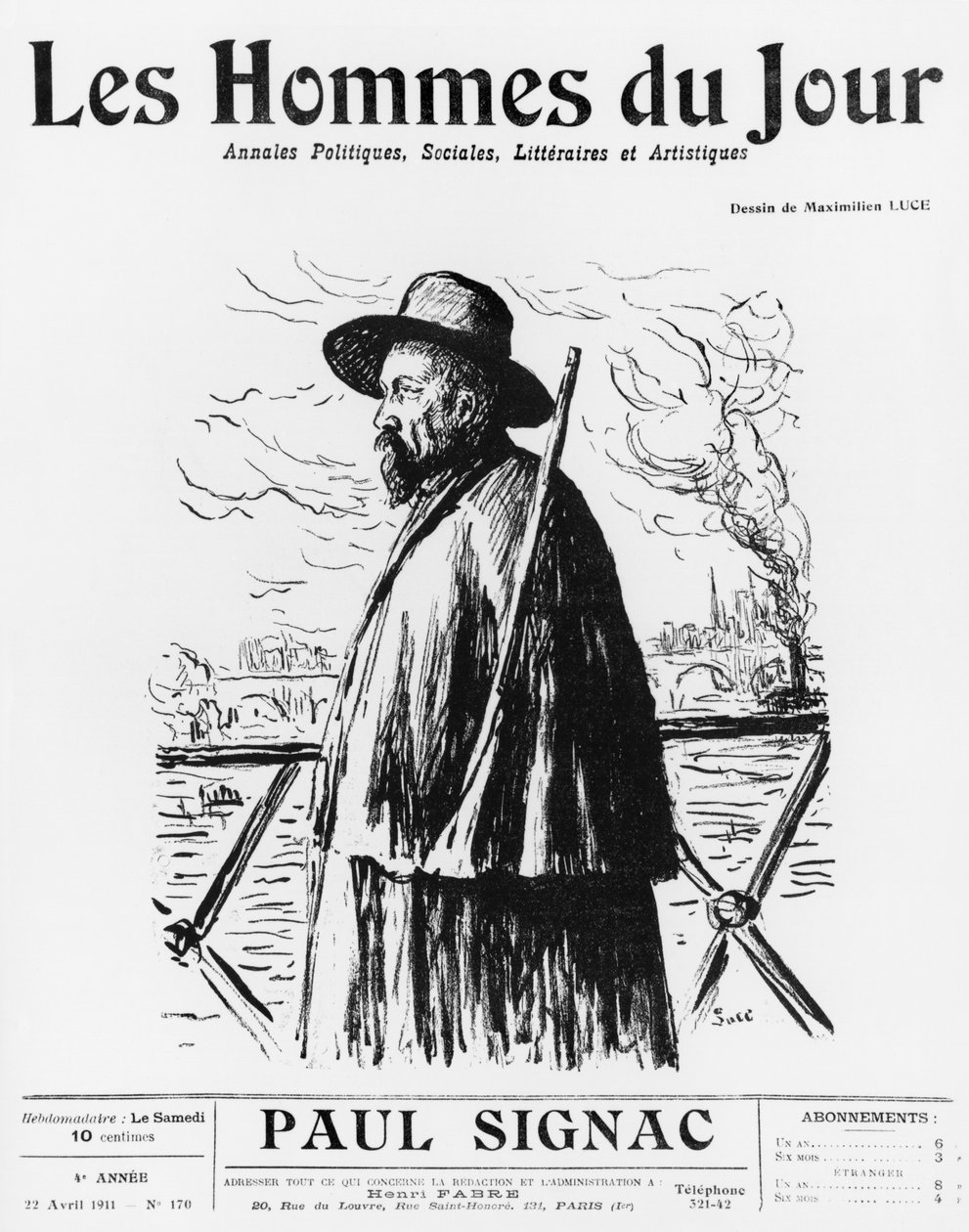 Paul Signac, etukannen kuvitus "Les Hommes du Jour", nro 170, Pariisi, 22. huhtikuuta 1911 tekijältä Maximilien Luce