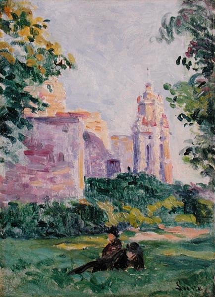 Lepää ruohossa, n. 1897 (öljy aluksella) tekijältä Maximilien Luce