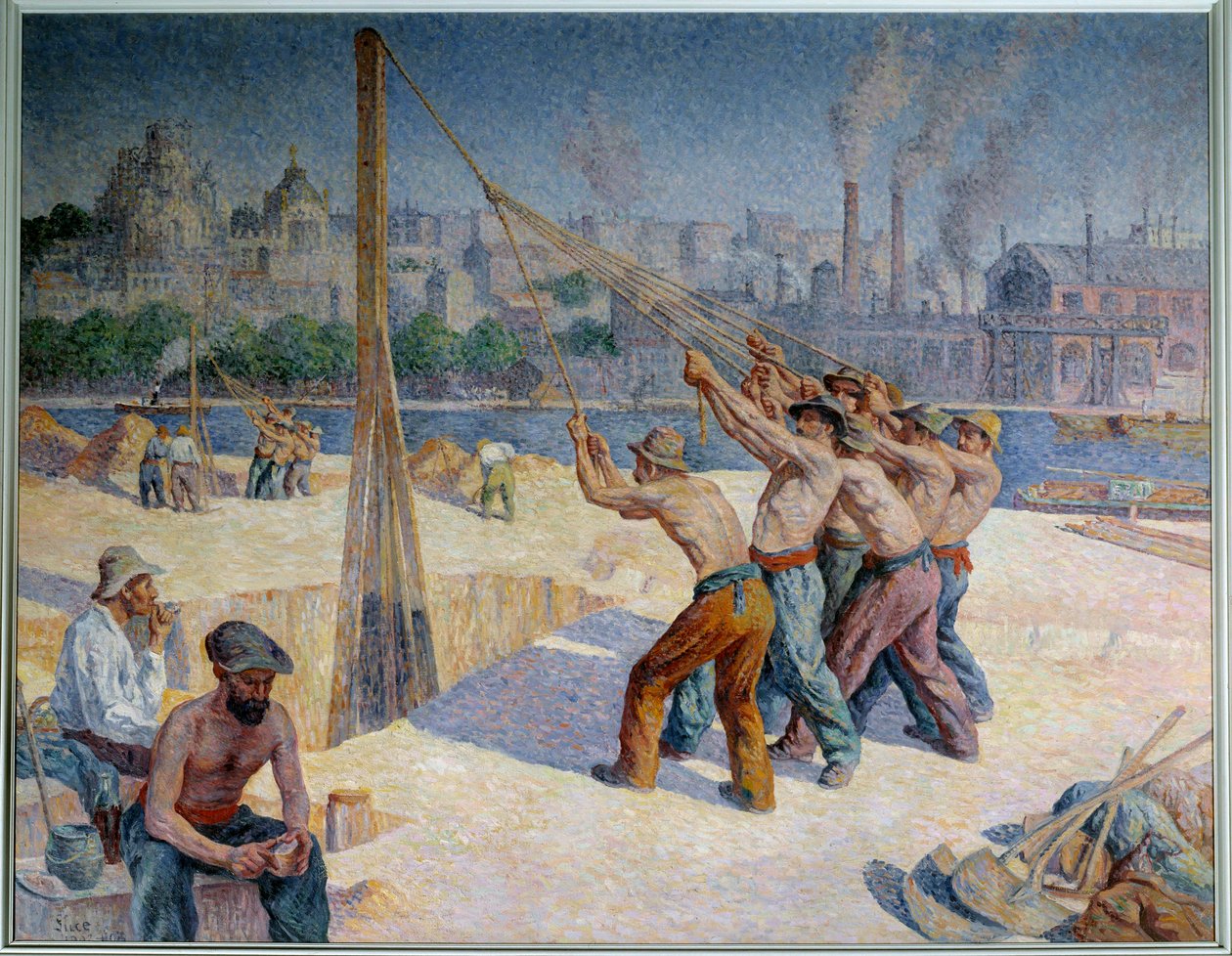 Rummuttimet Quai de la Seinellä Billancourtissa Maximilien Lucen (1858-1941) maalaus 1903 Mitat 1,53 x 1,95 m. Pariisi, Musee d