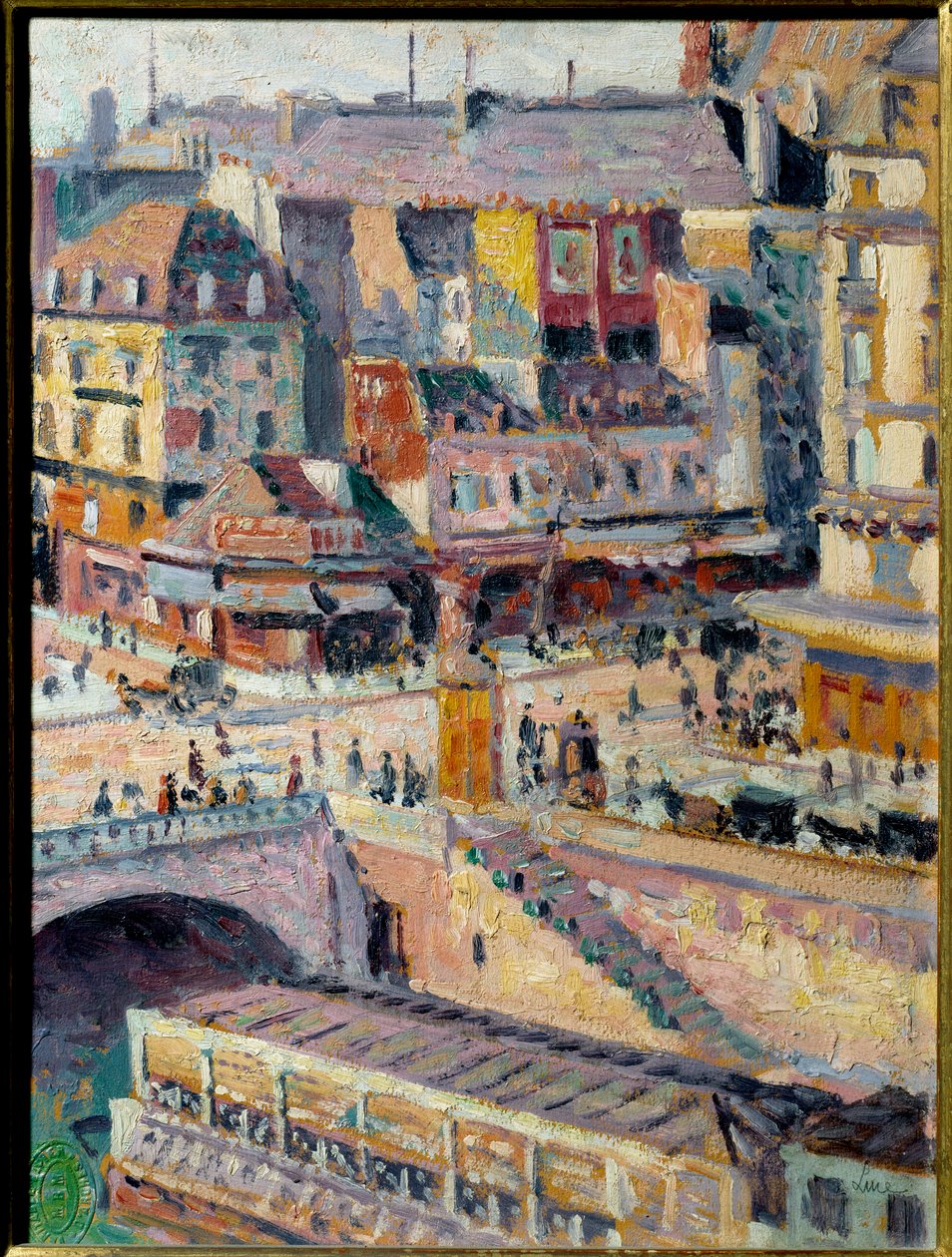 Saint Michelin silta ja kultasepän laituri. Öljy paperille maroufle on isorel. Maximilian Lucen (1858-1941) maalaus tekijältä Maximilien Luce