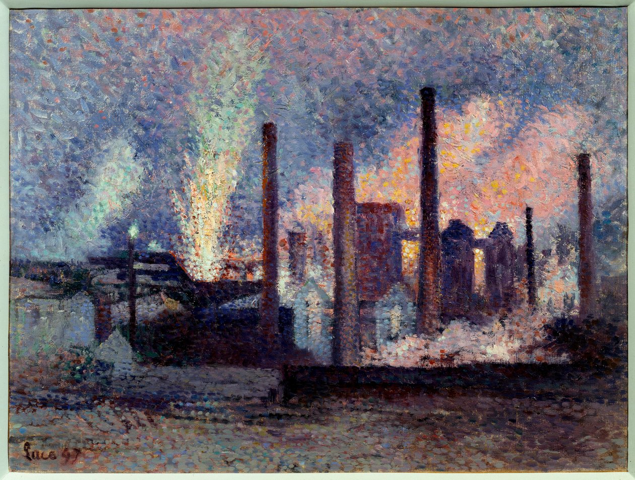 Näkymä terästehtaasta Charleroissa, Belgiassa Maximilien Lucen (1858-1941) maalaus 1897 Su. 0,38x0,51 m Pariisi, musee d