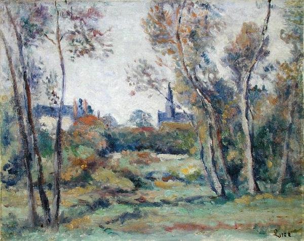 Saint-Ayn kylä, n. 1912 (öljy kankaalle) tekijältä Maximilien Luce