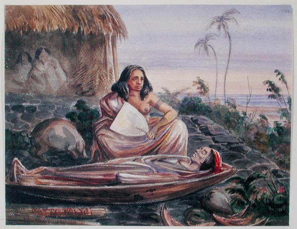 Hautajaiset Tahitissa, n. 1841-48 (akvarelli paperille) tekijältä Maximilien Radiguet