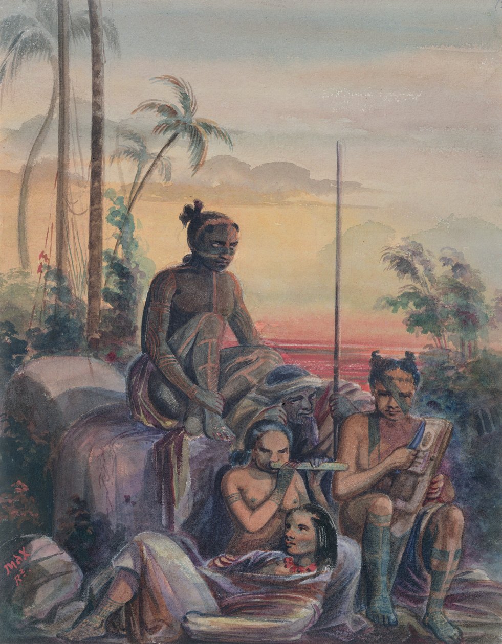 Marquesassaarten asukkaat, n. 1841-48 tekijältä Maximilien Radiguet