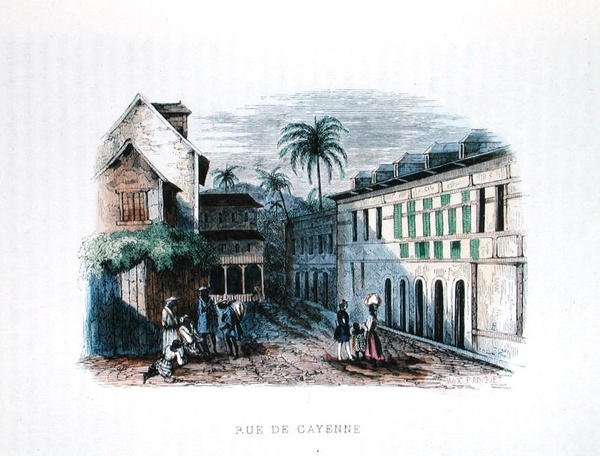 Rue de Cayenne, Ranskan Guyana, kuvitus julkaisusta "Les Francais par Eux-memes", toim. L. Curmer tekijältä Maximilien Radiguet