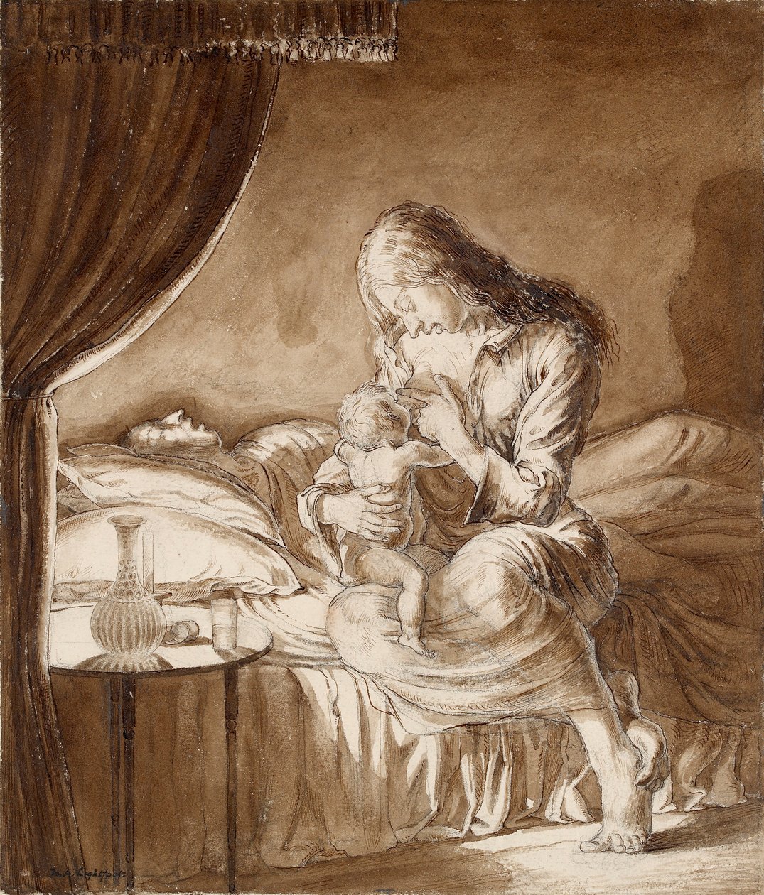 Yökuvaus - Nainen ruokkimassa lastaan, 1900-luku tekijältä Maxwell Gordon Lightfoot
