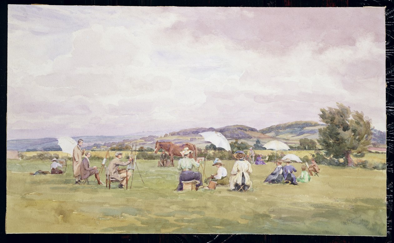Piirustusjuhlat Cotswoldsissa, n. 1910 (akvarelli paperille) tekijältä May Francis