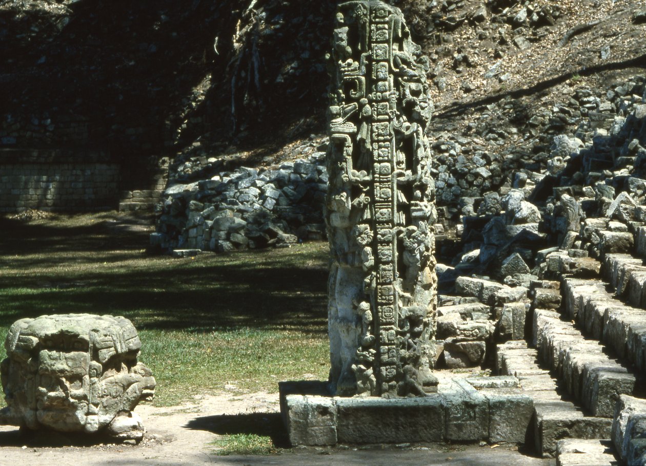 Copan, Stela N, länsipuoli, myöhäinen klassikkokausi, 764 jKr tekijältä Mayan
