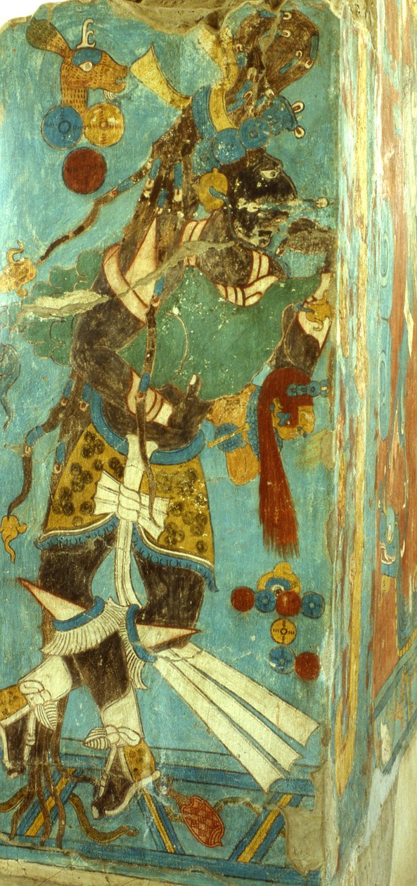 Mayan Lord Cacaxtlassa, myöhäisklassinen aika (seinämaalaus) tekijältä Mayan