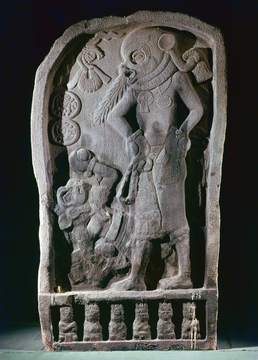 Stela, joka kuvaa pallonpelaajaa, Guatemalassa, klassinen aika, 600-950 tekijältä Mayan