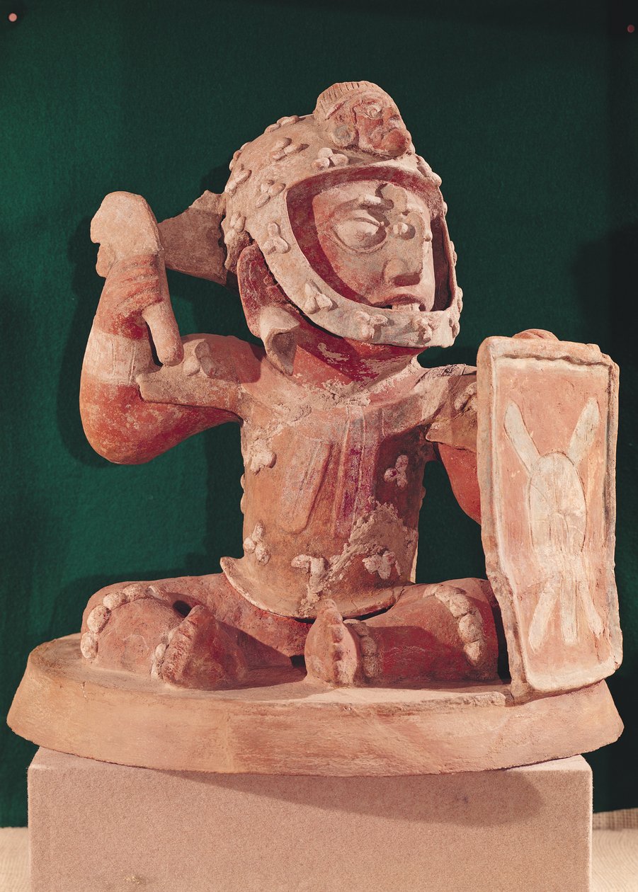 Urnan kansi soturin hahmolla, Guatemalassa, Classic Period, 600-950 (terrakotta) tekijältä Mayan