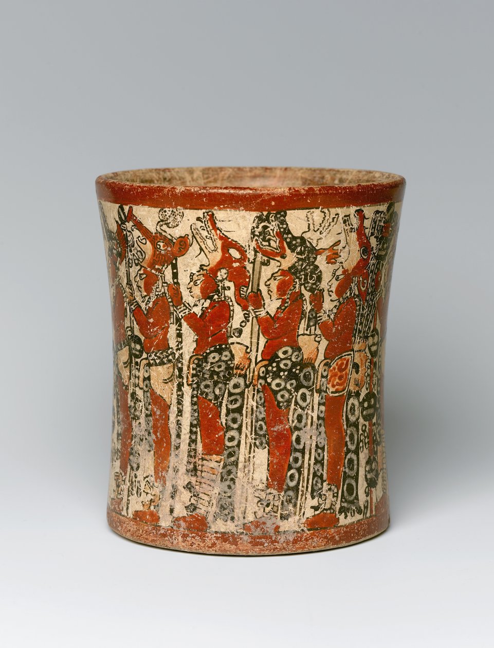 Sylinterimäinen astia, löydetty Yucatanista, Meksikosta, n. 550-950 (keraaminen) tekijältä Mayan