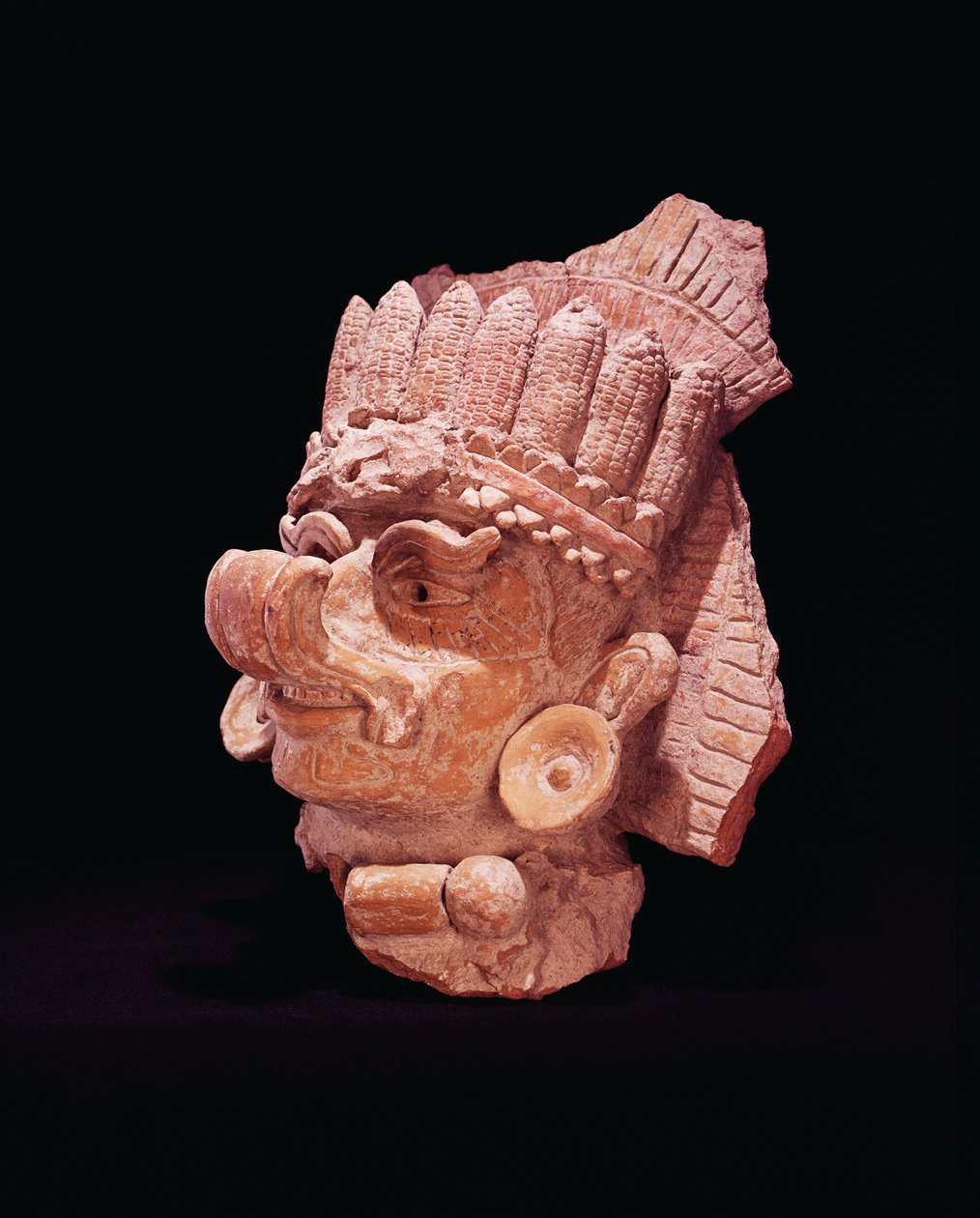 Mayojen maissijumalan pää, Oaxaca, noin 500 jKr (keramiikka) tekijältä Mayan