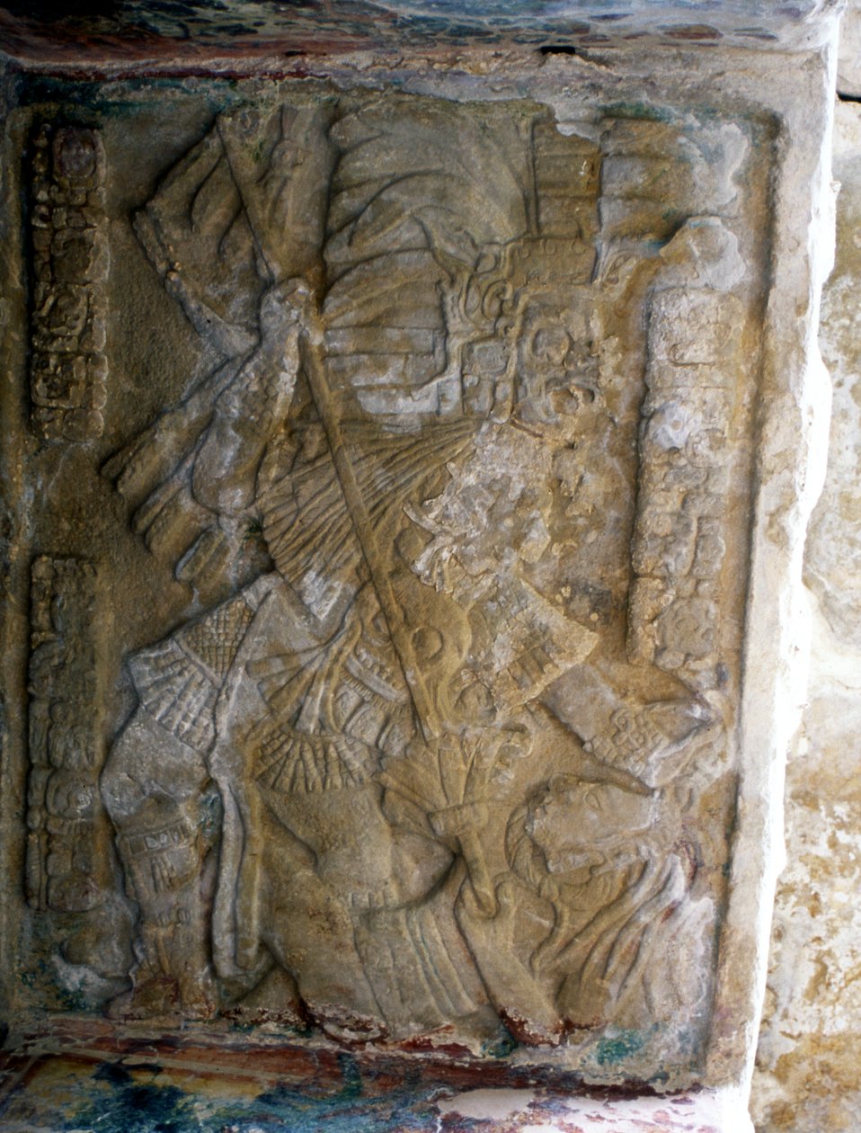 Lintel, myöhäisklassinen aika (600-900 jKr) tekijältä Mayan