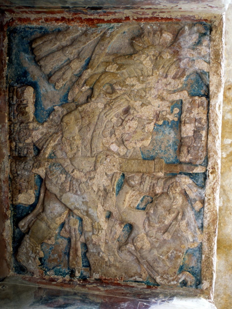 Lintel, myöhäisklassinen aika (600-900 jKr) tekijältä Mayan