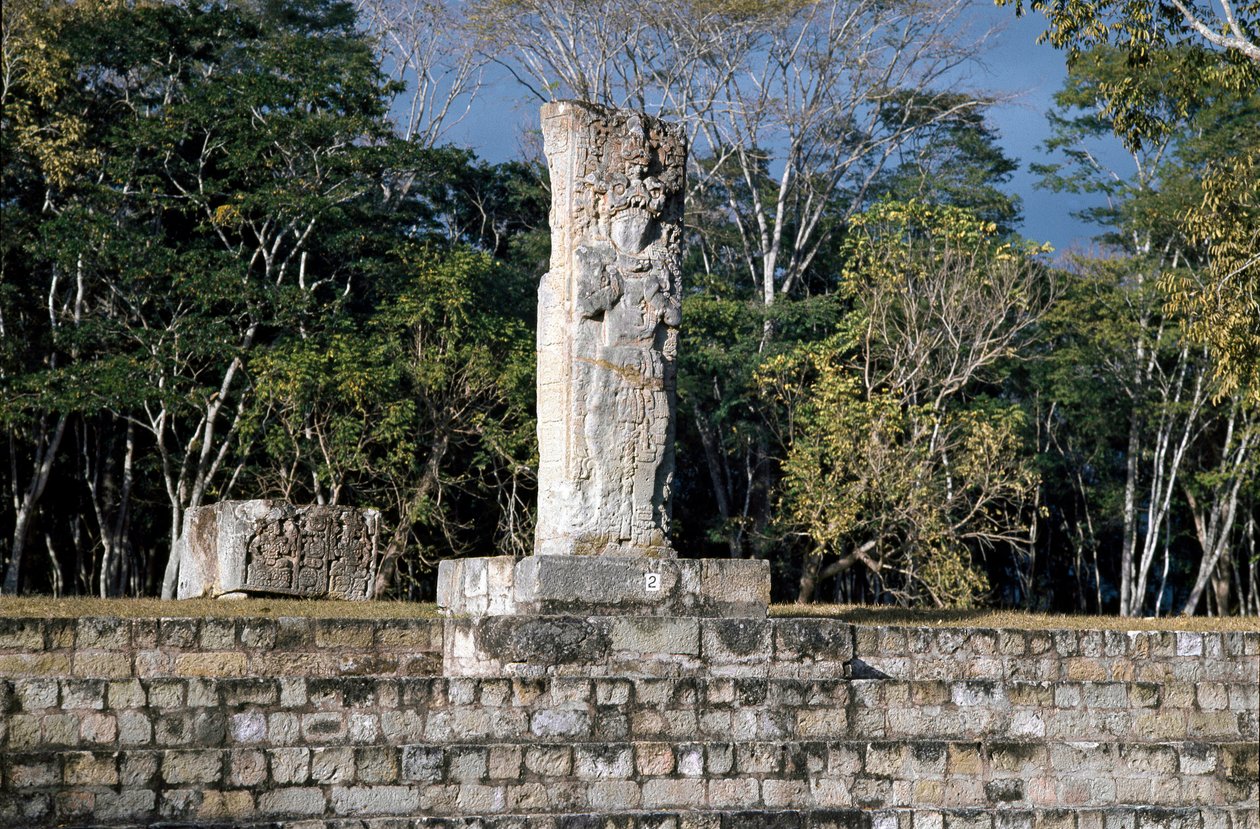 Stele 2 näköalalla pallokentälle, 652 jKr tekijältä Mayan Mayan