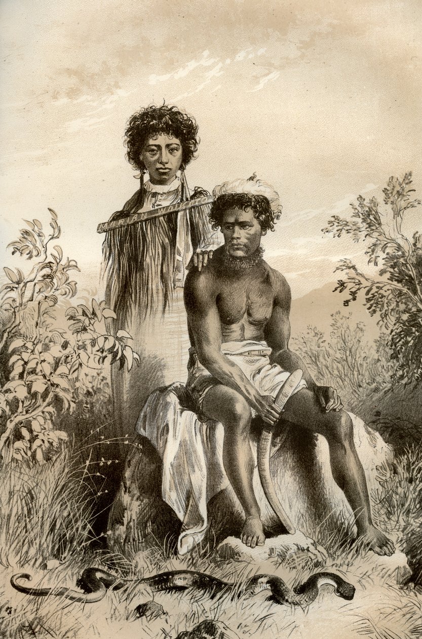 Maorit ja mattokäärme, Uusi-Seelanti, 1879 tekijältä McFarlane and Erskine