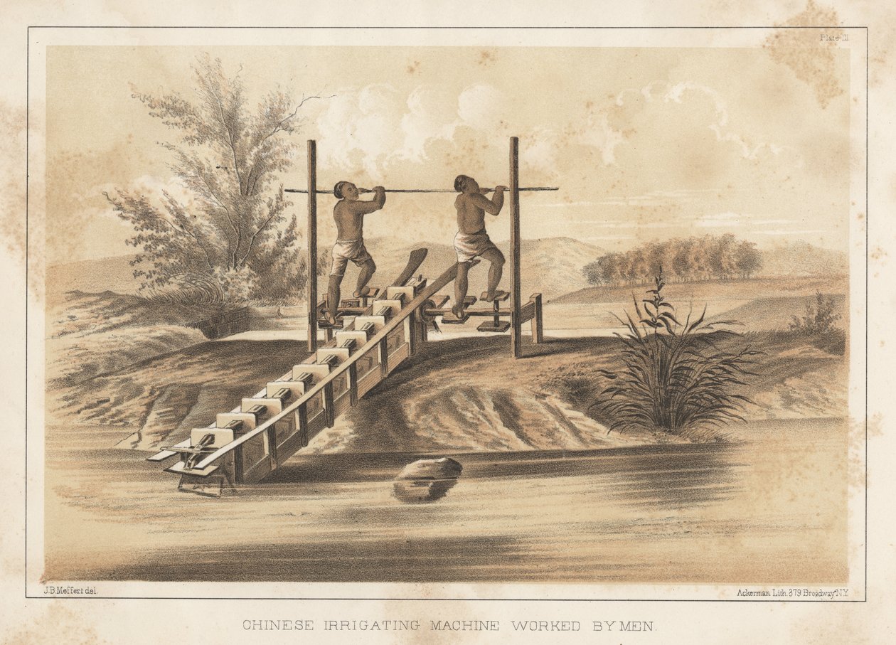 Miesten valmistama kiinalainen kastelukone, 1855 tekijältä Meffert