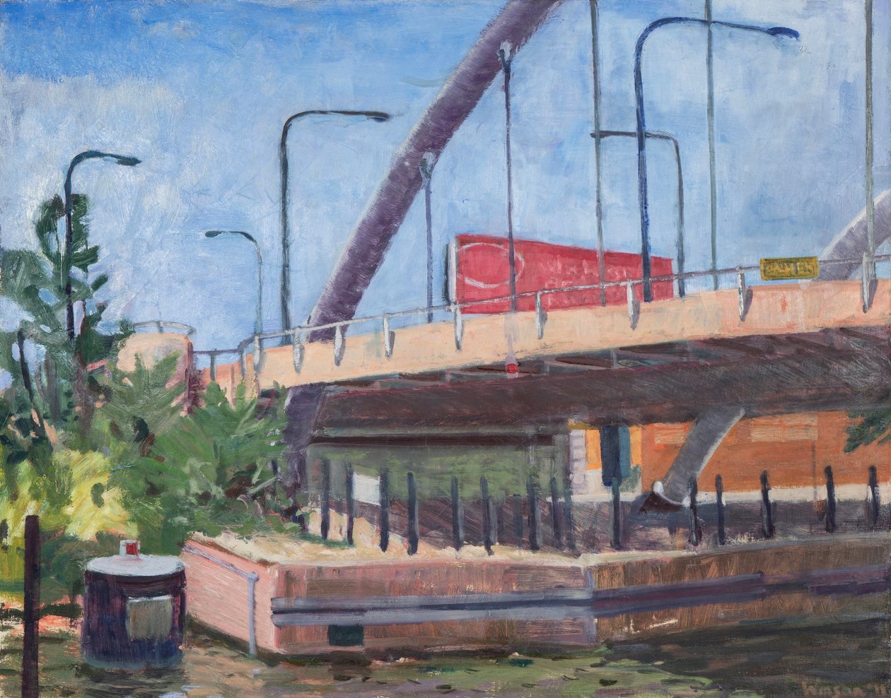 Damenin silta joen suunnasta, 2011 (öljy kankaalle) tekijältä Megan Williamson