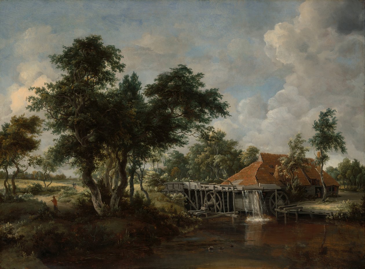 Vesimylly suurella punaisella katolla, 166265. tekijältä Meindert Hobbema
