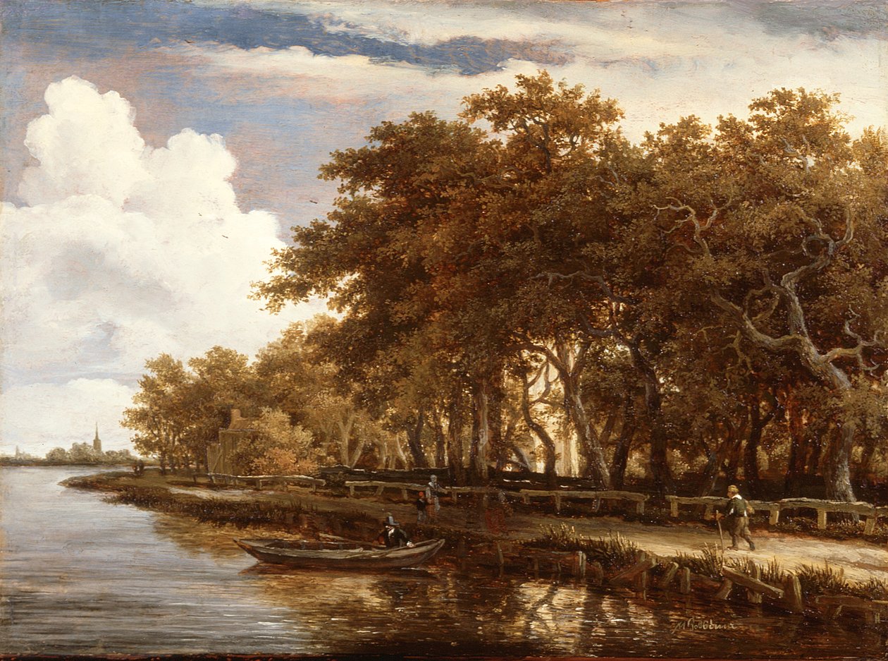 Näkymä Amstelin varrella, noin 1660 (öljy paneelille). tekijältä Meindert Hobbema