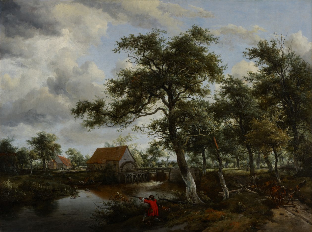 Metsäinen maisema vesimyllyllä, n. 1665 tekijältä Meindert Hobbema