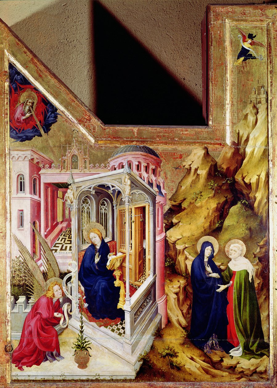 Chartreuse de Champmolin alttaritaulu, vasemmalla puolella, joka kuvaa Marian ilmestystä ja vierailua, n. 1393-1399 tekijältä Melchior Broederlam