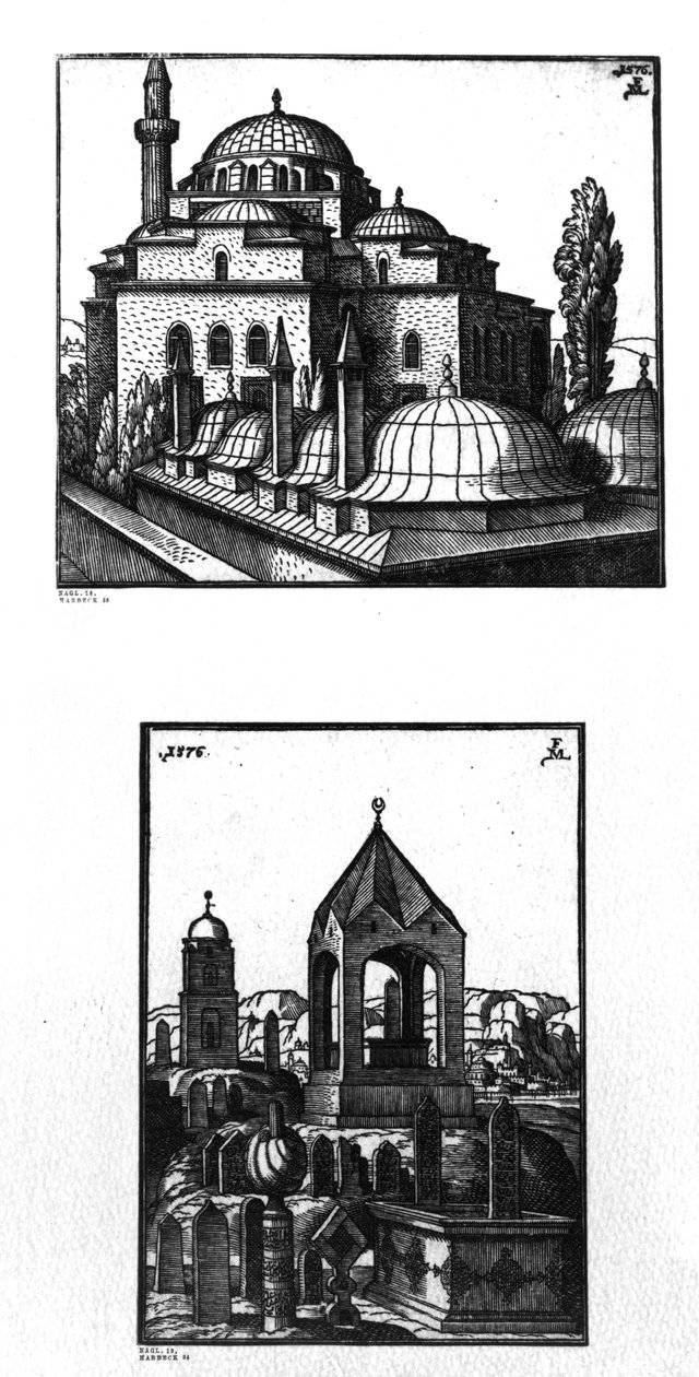 Atik Ali Pashan moskeija ja hautausmaa Konstantinopolissa, 1576 tekijältä Melchior Lorck